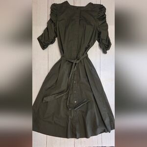Who What Wear Olive Long Sleeve Button Down Dress